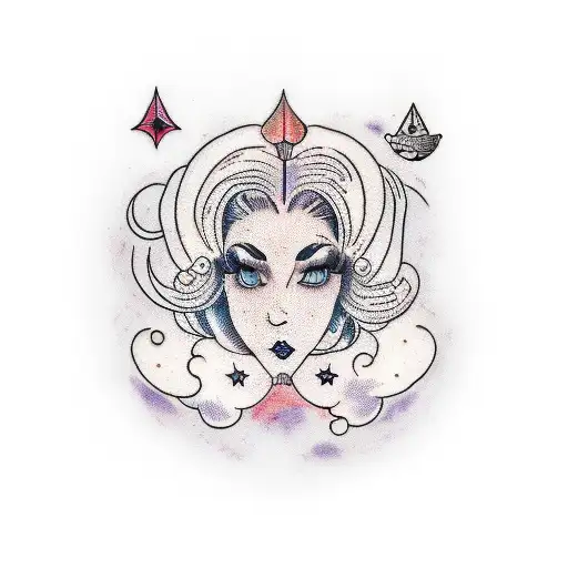 woman mycelium hair tattoo design idea
