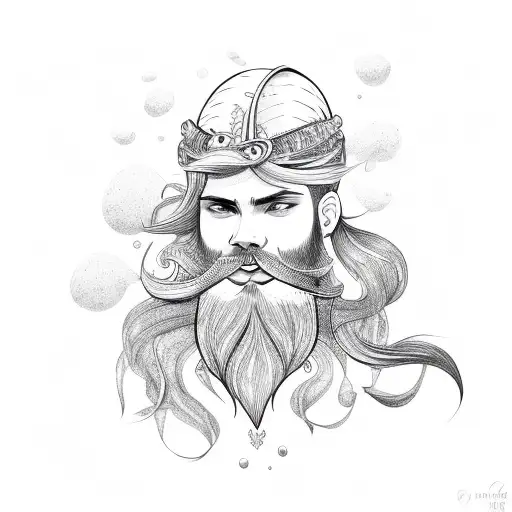 mermaid with beard  tattoo design idea