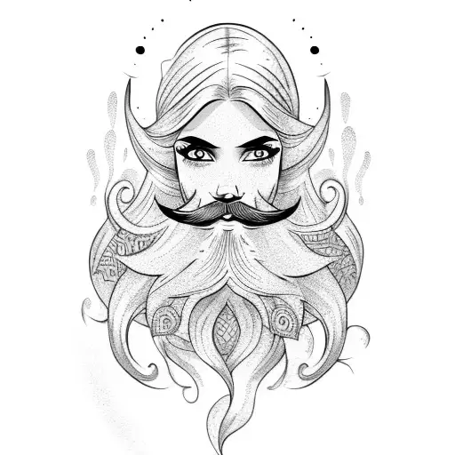 mermaid with beard  tattoo design idea