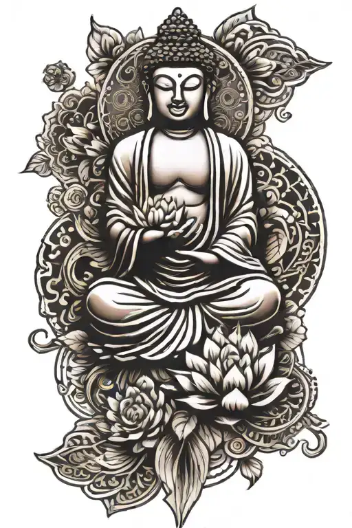 Buddha and mandala design tattoo design idea