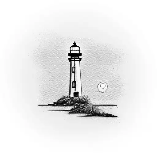 Palm trees sunset and light house tattoo design idea