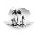 beach palm trees lighthouse tattoo design idea