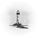Palm trees sunset and light house tattoo design idea