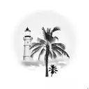 Palm trees sunset and light house tattoo design idea