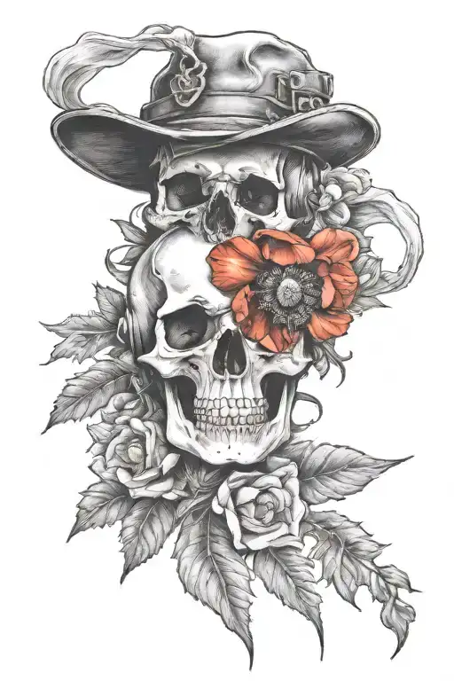 military skull and poppies tattoo design idea