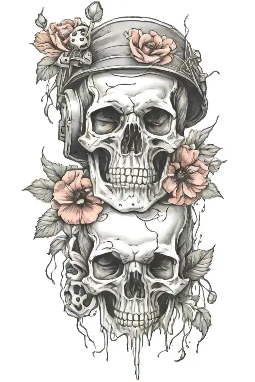 military skull and poppies tattoo design idea