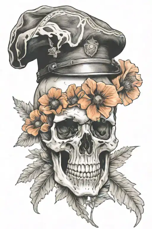 military skull and poppies tattoo design idea