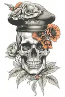 military skull and poppies tattoo design idea
