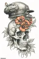 military skull and poppies tattoo design idea