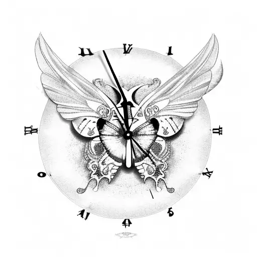 Clock with Butterfly Wings tattoo design idea