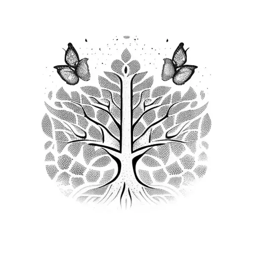 Mystical Tree of Life with Butterflies tattoo design idea