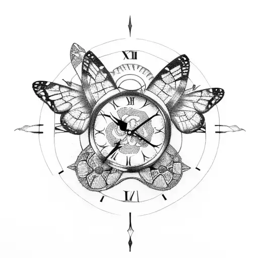 Clock with Butterfly Wings tattoo design idea