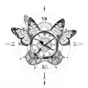 Clock with Butterfly Wings tattoo design idea