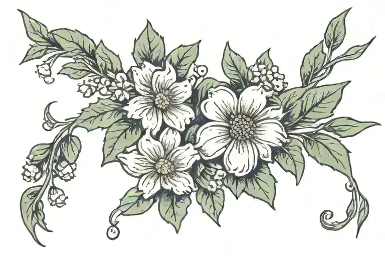 holly flower daisy jonquil and primrose flower blooming tattoo design idea