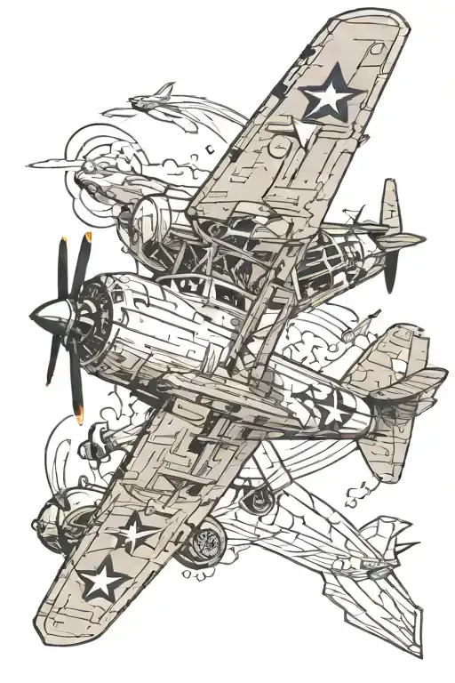 military plane falls apart in the air tattoo design idea