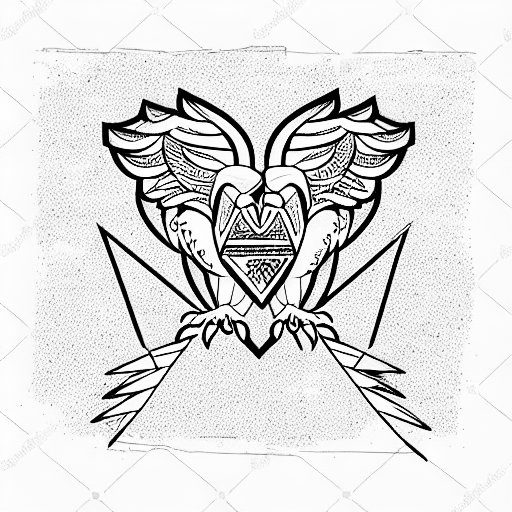 A minimalist sketch of an eagle picking up a bleeding heart in its talons tattoo design idea