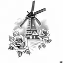 Dutch windmill with roses  tattoo design idea