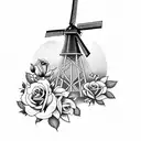 Dutch windmill with roses  tattoo design idea