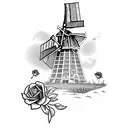 Dutch windmill with roses  tattoo design idea