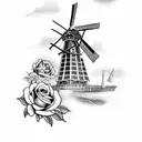 Dutch windmill with roses  tattoo design idea
