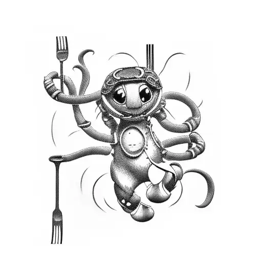 Disney stitch with four arms holding kitchen utensils tattoo design idea
