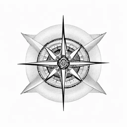 A blackwork tattoo of a compass rose with musical notes as the cardinal directions tattoo design idea
