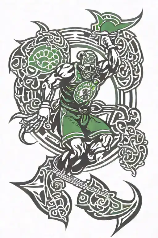Tribal tatto with boston celtics logo for leg tattoo tattoo design idea