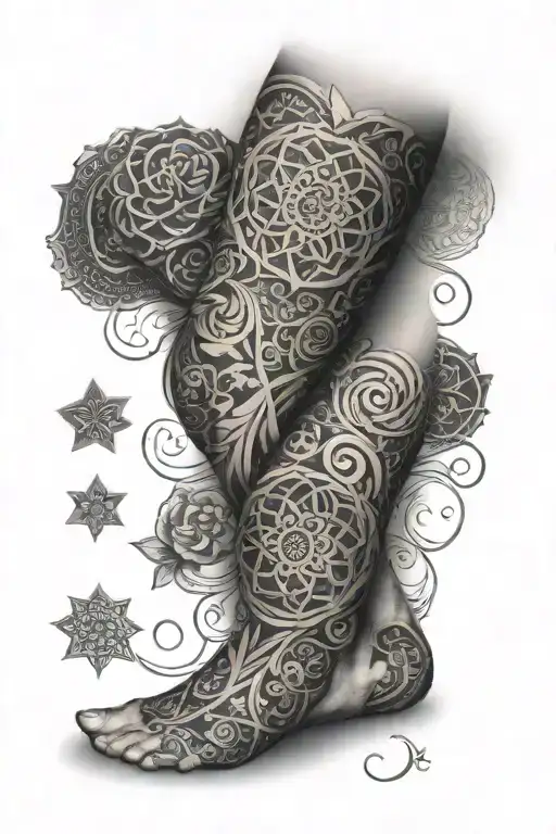 mandala leg sleeve with celtics lucky  tattoo design idea