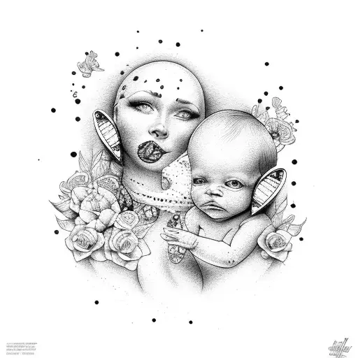 Angel and baby (Birth, protection, love) nee born baby original tribal tattoo  design