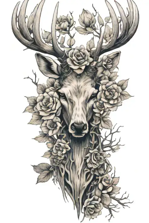 Spine tattoo with flowers and deer antlers 8 points no deer head only antlers  tattoo design idea