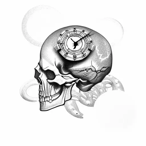skull with clock for eye tattoo design idea