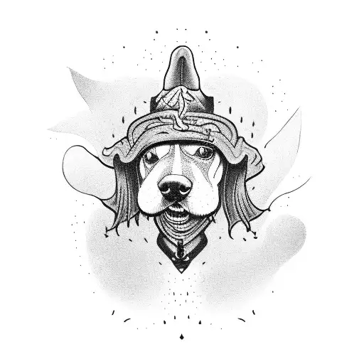 a dog dressed as a ghost tattoo design idea