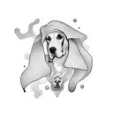 a dog dressed as a ghost tattoo design idea