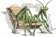 praying mantis smoking a cigarette and getting drunk on a beach lounge chair tattoo design idea