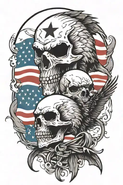 scull and bald eagle with an American flag morphing tattoo design idea