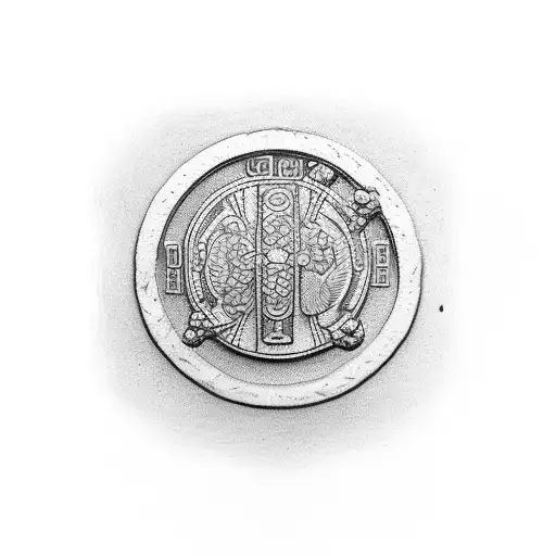 Greek coin with a barbell silhouette tattoo design idea