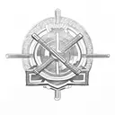 Greek coin with a barbell silhouette tattoo design idea