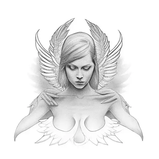 A portrait of a loved one with angel wings tattoo design idea