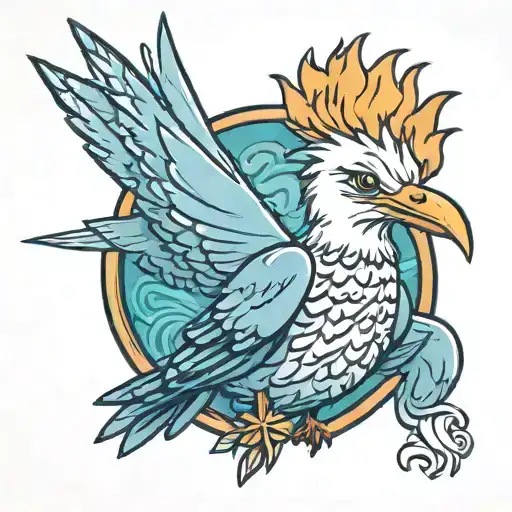 animal print seagull with a mohawk. slice of pizza in mouth  tattoo design idea