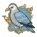 animal print seagull with a mohawk. slice of pizza in mouth  tattoo design idea