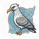 animal print seagull with a mohawk. slice of pizza in mouth  tattoo design idea