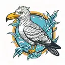 animal print seagull with a mohawk. slice of pizza in mouth  tattoo design idea