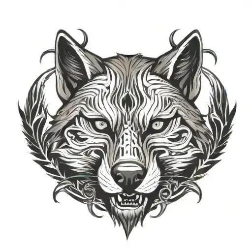 A sleek and intricate design of a thief's mask intertwined with a snarling wolf, symbolizing cunning and stealth tattoo design idea