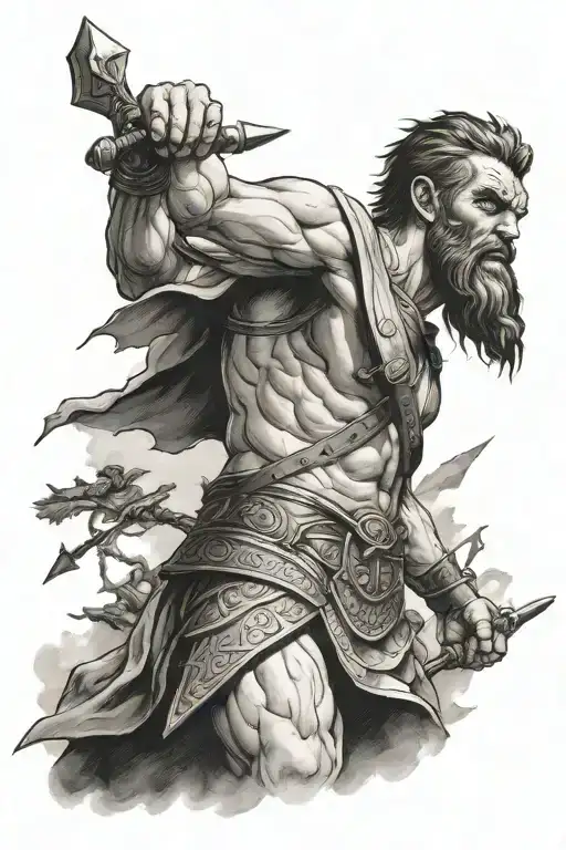 David facing Goliath themed tattoo tattoo design idea