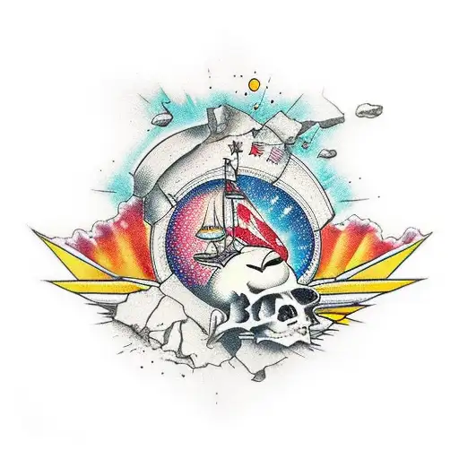 Broken wall with the universum inside tattoo design idea