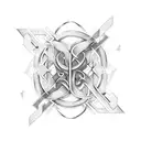  The intertwined design features the letters "L" and "P" in a custom gothic font with sharp points and curves that form  tattoo design idea