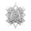  The intertwined design features the letters "L" and "P" in a custom gothic font with sharp points and curves that form  tattoo design idea