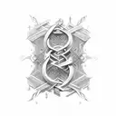  The intertwined design features the letters "L" and "P" in a custom gothic font with sharp points and curves that form  tattoo design idea