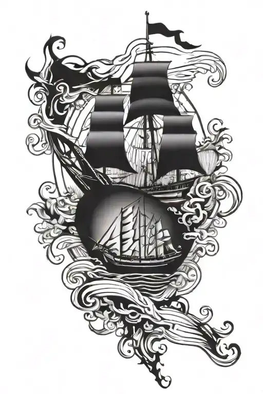 date of birth and death, heartbeat and cruise ship tattoo design idea