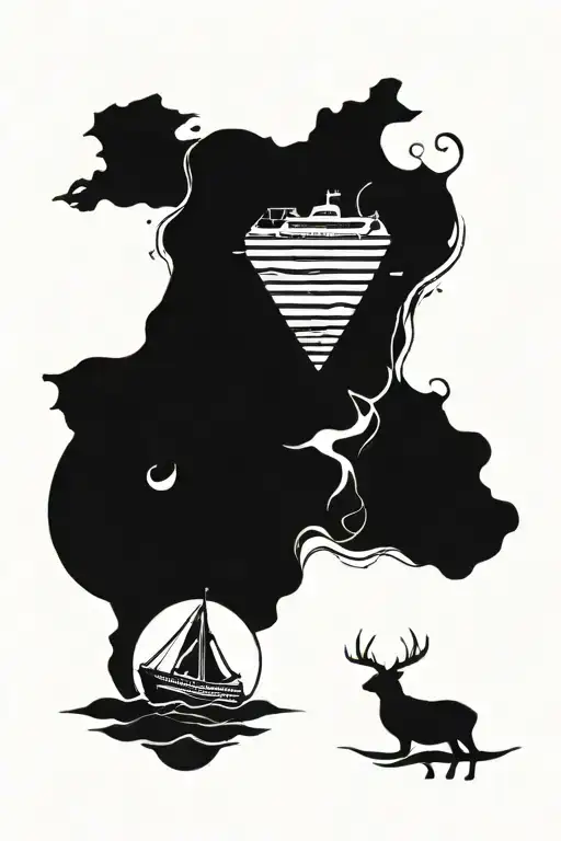 date of birth and death, heartbeat and cruise ship tattoo design idea